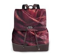 Dewdrops On Red Rose Print Leather Women's Backpack Travel Bag Ladies Versatile Small Backpack Business Leisure,One Size