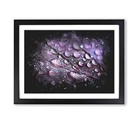Dewdrops Upon A Lilac Leaf Paint Splash Modern Art Framed Print | A2 Black Framed Wall Art | Ready to Hang | Modern Floral Picture | Living Room Bedroom Lounge Office