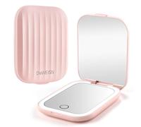 deweisn Compact Mirror,1X/10X Magnification LED Travel Small Portable Makeup Mirror with Lights 2-Sided,3 Color Lighting,Adjustable Brightness,Folding Mini Mirror for Purse,Pocket,Handheld,Pink