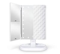 deweisn Makeup Mirror, Lighted Vanity Mirror with 1x/2x/3x Magnification, 21 LED Portable Trifold Mirror Touch Screen Dimming Dual Power, Illuminated Cosmetic Mirror for Countertop, Gift for Women