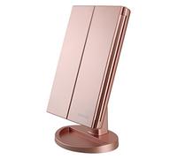 deweisn Tri-Fold Lighted Vanity Makeup Mirror with 21 LED Lights, 3X/2X Magnification, Touch Sensor Switch, Two Power Supply Modes, Travel Cosmetic Mirror (Rose Gold)