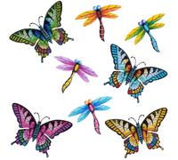 DEWEL 8 Pcs Metal Butterfly Dragonfly Wall Decor, Garden Decor for Outside Wall Art, Colorful Hanging Decorations Outdoor Wall Decor for Garden Fence Patio Yard, Great Gift Choice