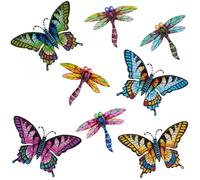 DEWEL 8 Pcs Metal Garden Decor for Outside, Butterfly Dragonfly Wall Decor Outdoor Wall Art, Colorful Hanging Decorations Wall Decor for Garden Fence Patio Yard, Great Gift Choice