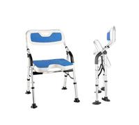DEWEL Folding Shower Chair, EVA Padded Shower Stool with Back and Arms, Non-Slip Bath Seat for Elderly, Disabled and Pregnant, 4 Height Adjustable, Heavy Duty 330lbs, Easy To Assemble,Blue