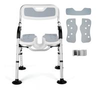 DEWEL Folding Shower Chair, EVA Padded Shower Stool with Back and Arms, Non-Slip Bath Seat for Elderly, Disabled and Pregnant, 4 Height Adjustable, Heavy Duty 330lbs, Easy To Assemble, Grey