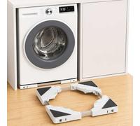 DEWEL Movable Washing Machine Stand with 16 Wheels, Transport Roller, Adjustable Base for Washing Machine, Dryer, Refrigerator, Freezer, Anti-Slip Cushioning Function, 45-65cm, White