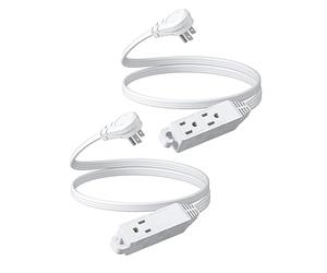 DEWENWILS 3 Outlet Extension Cord with Flat Plug, 3FT 16/3 Awg Grounded Power Cable for Indoor Use, SPT-3 Cord, White, ETL Listed, 2 Pack