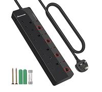 DEWENWILS 4 Way Extension Lead 3M with Individual Switches, Surge Protected Extension Cable with Indicator Lights, 13Amp 4 Gang Power Strip, Wall Mountable, Black