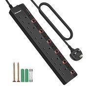 DEWENWILS 6 Way Surge Protected Extension Lead with Individual Switches and Indicator Lights, Extension Cable 3M, 13Amp 6Gang Power Strip Lead, Black