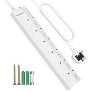 DEWENWILS 6 Way Surge Protected Extension Lead with Individual Switches and Indicator Lights, Extension Cable 3M, 13Amp 6Gang Power Strip Lead, White