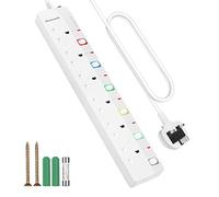 DEWENWILS 6Way Extension Lead with Individual Switches, Surge Protected Extension Cable 3M with Indicator Lights, 13Amp 6Gang Power Strip Lead, Wall Mountable, White