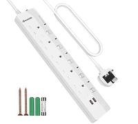 DEWENWILS Extension Lead with USB Slots, 5 Way Surge Protected Extension Cord with Individual Switches, 13A Wall Mounted 3M Extension Cable, CE & UKCA Listed, White