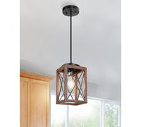 DEWENWILS Farmhouse Pendant Light, Metal Hanging Light Fixture with Wooden Grain Finish, 48 Inch Adjustable Pipes for Flat and Slop Ceiling, Kitchen Island, Bedroom, Dining Hall, E26 Base, ETL Listed