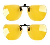 DewGulf 2PCS Flip Up Clip On Night Driving Glasses Polarized HD Yellow Lens Anti Glare Clip On Glasses for Men and Women Night Vision Headlight Glare Reduction
