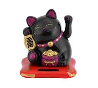 DeWin Solar Kawaii Waving Cat, Cute Chinese Japanese Lucky Cat Wealth Cats Welcoming for Home Display Car Decor (Black)