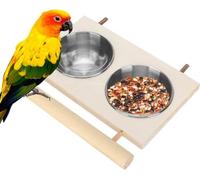 DEWIN Stainless Steel Bird Feeding Bowl for Cage,Parrot Feeding Bowl Parrot Water Feeder with Stand for Pet Birds Parakeet Conure Cockatiels Finches Silver 6.3x7.9in (Double Bowl)