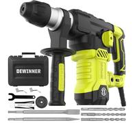 DEWINNER 1500W SDS Plus Rotary Hammer Drill with Vibration Control, Safety Clutch, 4 Functions Corded Rotomartillo for Concrete-Including 3 Drill Bits, Chisel, Point Chisel, Carrying Case