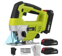 DEWINNER 20V Cordless Jig Saws, Electric Jigsaw with 0-4 Orbital Sets, 2 x 2000mAh Battery, ±45°Bevel Cutting Angle,LED Light, 5PCS T-Shank Blades for Wood Metal Cutting