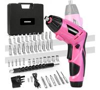 DEWINNER 3.6V Electric Cordless Screwdriver, Pink Drill Driver Set with 180° Rotating Handle, LED Light, 1300 mAh Battery & 45 Piece Screwdriver Set for Home DIY
