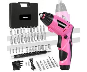 DEWINNER 3.6V Electric Cordless Screwdriver, Pink Drill Driver Set with 180° Rotating Handle, LED Light, 1300 mAh Battery & 45 Piece Screwdriver Set for Home DIY