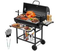 DEWINNER BBQ Charcoal Grill, Chicken Roaster,Outdoor Smoker with Temp Gauge, Air Vents, Foldable Shelves, Warming Rack, Mobile Wheels, Grill Gloves & Meat Clips for Patio Camping