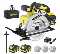 DEWINNER Cordless Circular Saw with 2 * 4.0Ah Lithium-Ion Batteries,4000RPM Electric Circular Saw with Electric Brake,Max38mm (45°),54mm (90°), 3 * 165mm 24T Blades, Canvas Bag,for Wood Cutting