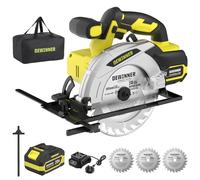 DEWINNER Cordless Circular Saw with 4.0Ah Lithium-Ion Batteries,4000RPM Electric Circular Saw with Electric Brake,Max38mm (45°),54mm (90°),3 * 165mm 24T Blades,Canvas Bag (One Battery)