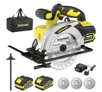 DEWINNER Cordless Circular Saw with 4.0Ah Lithium-Ion Batteries,4000RPM Electric Circular Saw with Electric Brake,Max38mm (45°),54mm (90°),3 * 165mm 24T Blades,Canvas Bag (Two Batteries)