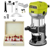 DEWINNER Electric Palm Router Tool, 1/4" Compact Wood Trimmer with Metal Base, 6 Variable Speeds Router for Woodworking, Trimmer Router with 12pcs Trim Router Bits for Handwork and DIY