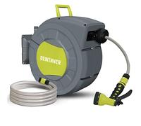 DEWINNER Garden Hose Reel, Wall Mount Auto-Reel with Spray Nozzle, Mounted Auto Rewind Holder Storage, Heavy Duty Hanger, 20M Hose Pipe+2M Tap Connect Hose for Outdoor Watering