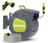 DEWINNER Garden Hose Reel, Wall Mount Auto-Reel with Spray Nozzle, Mounted Auto Rewind Holder Storage, Heavy Duty Hanger, 20M Hose Pipe+2M Tap Connect Hose for Outdoor Watering