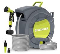 DEWINNER Garden Hose Reel, Wall Mount Auto-Reel with Spray Nozzle, Mounted Auto Rewind Holder Storage, Heavy Duty Hanger, 30M Hose Pipe for Outdoor Watering