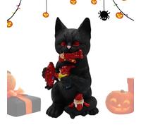 Dewireaey Black Cat Statue Home Decor,Desktop Sculpture Ornament | Decorative Cat Eating Dwarf Figurine for Display Cabinet Nightstand Dining Table Bookcase Bedside Bookshelf