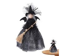 Dewireaey Black Witch Doll, Witch Collectible Figure - Halloween Ghost Festival Witch Doll Tree Topper, Witches with Hat, Mesh Dresses, Tree Toppers for Trees, Table Decoration, Holiday Party