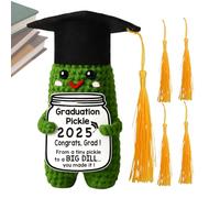 Dewireaey Crochet Desk Buddy, Crocheted Pickle Doll with 5 Color Tassels, Knitted Graduation Toy with Encouragement Card Desk Ornament for Display Shelf Bedroom Living Room Teenage Boys Girls
