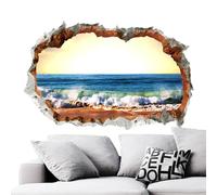 Dewireaey - Scene Wall Sticker, Wall Sticker, Landscape Wall Picture, Self-Adhesive Wall Painting with Broken Hole, Decorative Window Sticker with Seascape for the Living Room