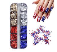 Dewireaey Star Glitter,4 Colors 12-Grid Patriotic Sequins | Nails Star Glitter,for Art Crafts Makeup Beauty Cosmetics Salon Home Party Celebration Holiday New Year