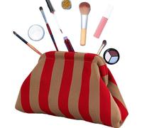 Dewireaey Summer Beach Clutch Bag for Women - Colour Blocks Dumpling Bag, Woven Crochet Handbag, Ruffled Cloud Colour Block Bag, Casual Bag with Vertical Stripes, for Evening Parties and Beaches