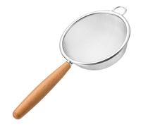 Dewocke 10cm Stainless Steel Sifter, Kitchen Sieve with Wood Handle, Fine Mesh Strainer, Ideal for Straining, Draining and Sifting Flour, Rust Free, Thickened Polished Rim, Single Ear Hanging Hook