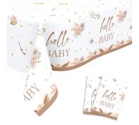 Dewocke 2-Pack Baby Shower Table Cloth, Gold Brown Rectangle Plastic Waterproof Table Cover, Decorative Tablecloth for baby Birthday, Baby Showers, New Born Celebration Parties, 180x108cm