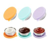 Dewocke 3Pcs Small Food Containers, 50ml Salad Dressing Pots for Lunch Box, Mini Sauce Pots Stainless With Leakproof Silicone Lid, Small Snack Pots for Kids, Food Storage Containers for School,Travel