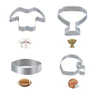 Dewocke 4-in-1 Football Themed Cookie Cutter Set - 3.5 Inch Stainless Steel, Includes Football, Helmet, Trophy Cup & Jersey, Ideal for Birthday Parties, Game Day Baking & DIY Fondant Decorations