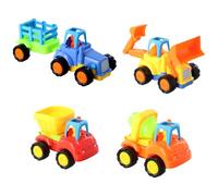 Dewocke 4-Pack Push and Go Construction Vehicle Toys for Toddlers, Includes Excavator, Dump Truck, Mixer, and Tractor, Friction-Powered, BPA-Free, Toy Cars for Kids Aged 3+