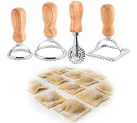 Dewocke 4 Pcs Ravioli Stamp Maker Cutter, Pasta Maker Machine Set, Includes Round and Square Ravioli Cutters, Pasta Wheel, for Making Ravioli, Empanadillas or Cookies