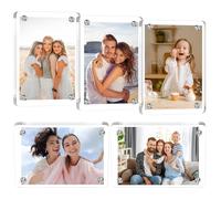 Dewocke 5 Pack Acrylic Fridge Magnetic Frames, Magnet Picture Frame Fridge, Fridge Photo Frames, Clear Magnet Photo Frames, Magnetic Double Sided Photo Frame for Refrigerator Desktop Display, 9 * 6CM