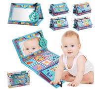 Dewocke Baby Tummy Time Mirror Toys, Baby Toys 0-9 Months, Mirror Floor Toy, Foldable Flip Soft Cloth Book, Black and White Sensory Toys, Newborn Floor Toys for Boys Girls Gifts 0 3 6 9 Months (Blue)