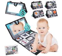 Dewocke Baby Tummy Time Mirror Toys, Baby Toys 0-9 Months, Mirror Floor Toy, Foldable Flip Soft Cloth Book, Black and White Sensory Toys, Newborn Floor Toys for Boys Girls Gifts 0 3 6 9 Months (Black)