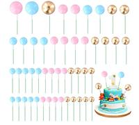 Dewocke Ball Cake Toppers, 50pcs Mini Balloons Cake Topper, Baking Cake Decorations DIY, Round Cake Decorations, for Wedding, Party, Birthday, Cake Decorating (Gold, Pink, Blue)