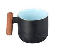 Dewocke Ceramic Espresso Cup with Wooden Handle, 60ml Espresso Coffee Cup, Black Ceramic Tea Cup, Small Coffee Mug, Espresso Shot Cup, Heat Resistant Coffee Cup, Demitasse Cup for Latte Cappuccino Tea