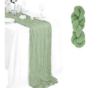 Dewocke Sage Green Cheesecloth Table Runner, Boho Gauze Rustic Table Decor, Festive Table Runner Decorations, Ideal for Wedding, Banquet, Holiday Party, Shower Table Decorations, 90x300cm